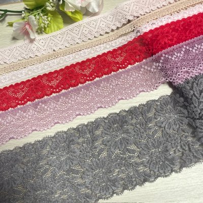 画像2: 【クリックポスト送料無料】1000円!グレー赤ピンク紫茶色のラッセルストレッチレース2m×6点セット高品質な日本製