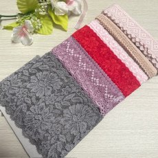 画像12: 【クリックポスト送料無料】1000円!グレー赤ピンク紫茶色のラッセルストレッチレース2m×6点セット高品質な日本製 (12)