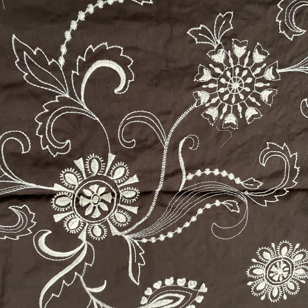 画像2: 45ｃｍ×125ｃｍ茶色の大胆な花柄刺繍レース生地 (2)