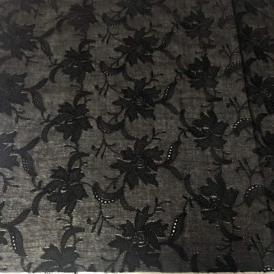 画像1: 【日本製】刺繍レース生地　約25cm×約100cm　薔薇刺繍レース　ブラック