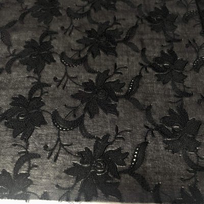 画像2: 【日本製】刺繍レース生地　約25cm×約100cm　薔薇刺繍レース　ブラック
