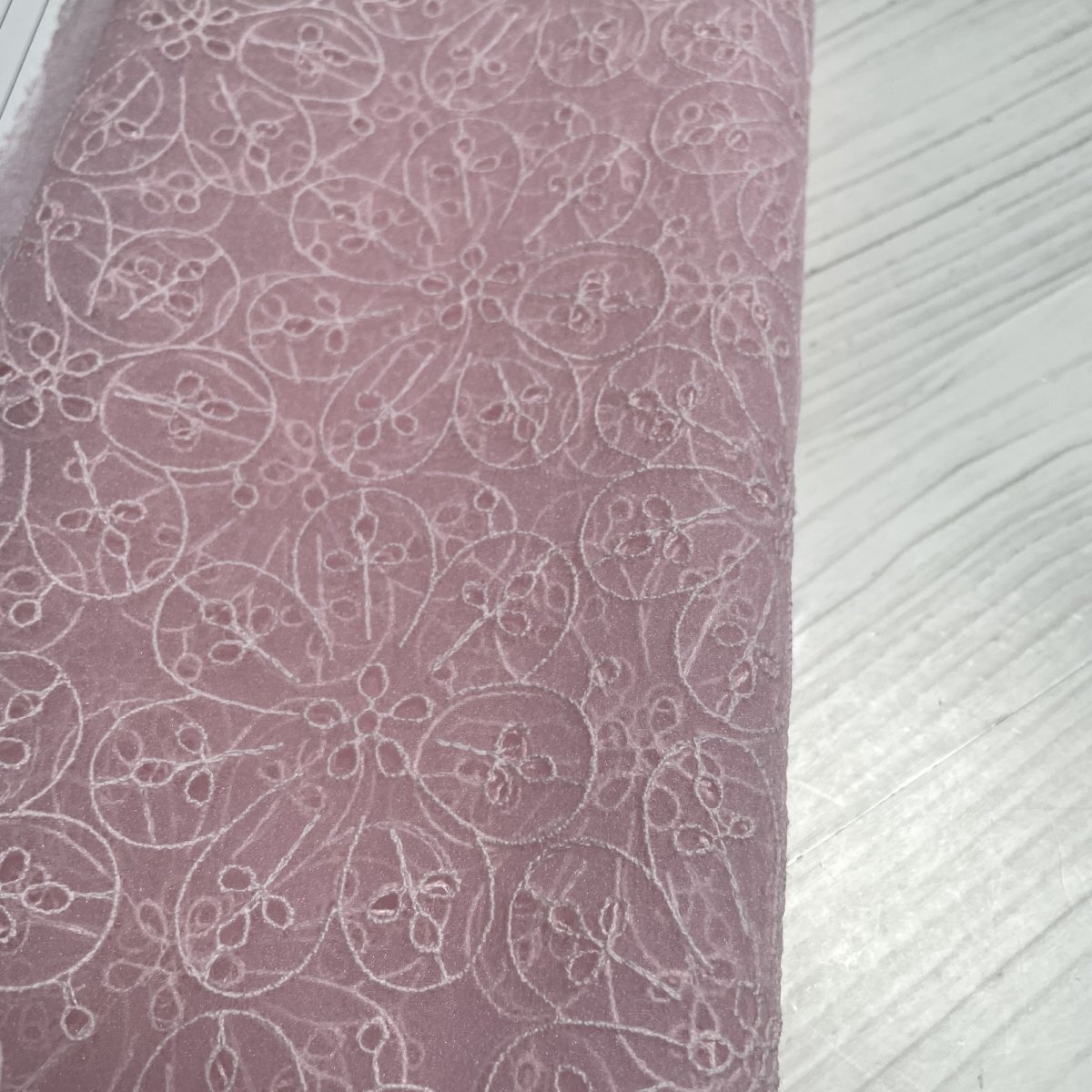 画像1: 【日本製】刺繍レース生地　約24cm×約100cm　ピンクの花柄刺繍レース　 (1)