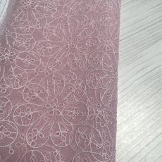 画像1: 【日本製】刺繍レース生地　約24cm×約100cm　ピンクの花柄刺繍レース　 (1)