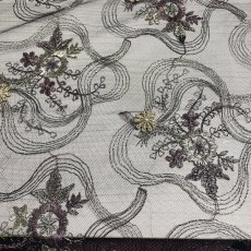 画像1: 【日本製】刺繍レース生地　約20cm×約130cm　薔薇刺繍レース　ブラック (1)