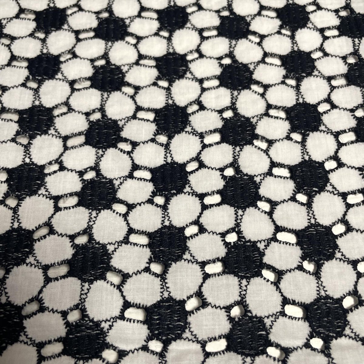 画像1: 【日本製】刺繍レース生地　約38cm×約100cm　花柄刺繍レース　ブラックオフホワイト (1)