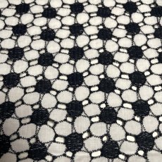 画像1: 【日本製】刺繍レース生地　約38cm×約100cm　花柄刺繍レース　ブラックオフホワイト (1)