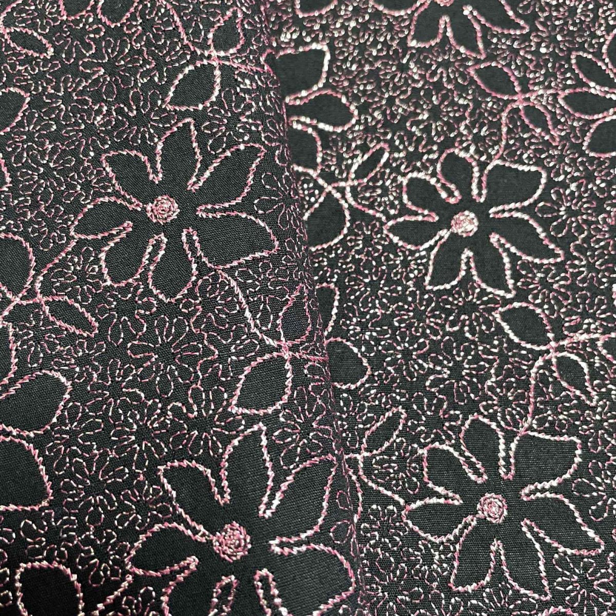 画像1: 【日本製】刺繍レース生地　約25cm×約100cm　ピンクラメ花柄刺繍レース　 (1)