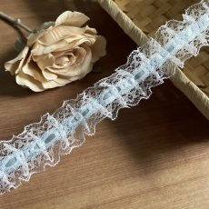 画像1: 日本製フリルラッセルレース　淡いブルー　幅2.6ｃｍリボン通し風　3ｍ (1)