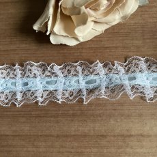 画像4: 日本製フリルラッセルレース　淡いブルー　幅2.6ｃｍリボン通し風　3ｍ (4)