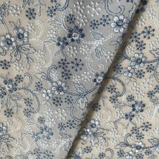 画像1: 【日本製】刺繍レース生地　約25cm×約40cm　可愛い春花柄刺繍レース　青ブルー (1)