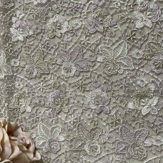 画像4: 【日本製】刺繍レース生地　約45cm×約90cm　チュールレース　薄パープルイエロー (4)