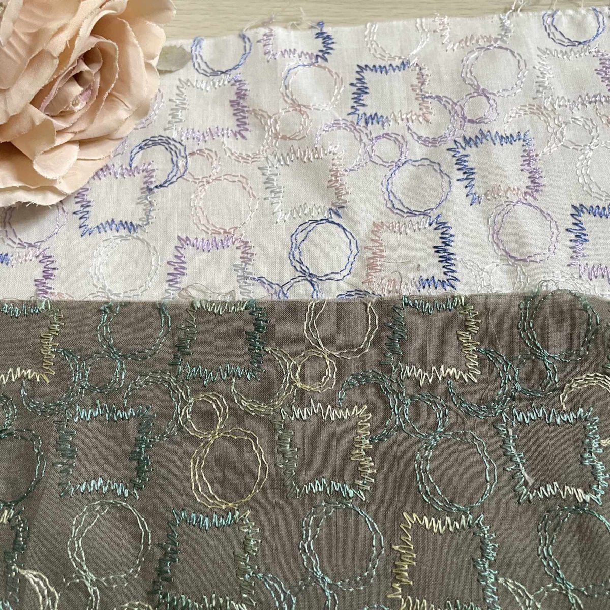 画像2: 【日本製】刺繍レース生地　約25cm×約85cm×2色　白と茶色　〇と◇ (2)