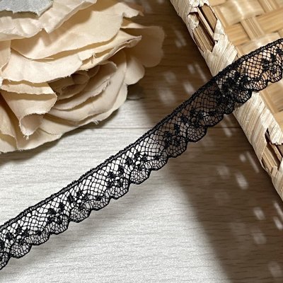 画像3: フランス製リバーレース　ブラック　幅1.1ｃｍ繊細な小花柄１ｍ