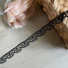 画像1: フランス製綿リバーレース　ブラック　幅0.9ｃｍ極細ヒゲが綺麗なドット柄１ｍ　 (1)