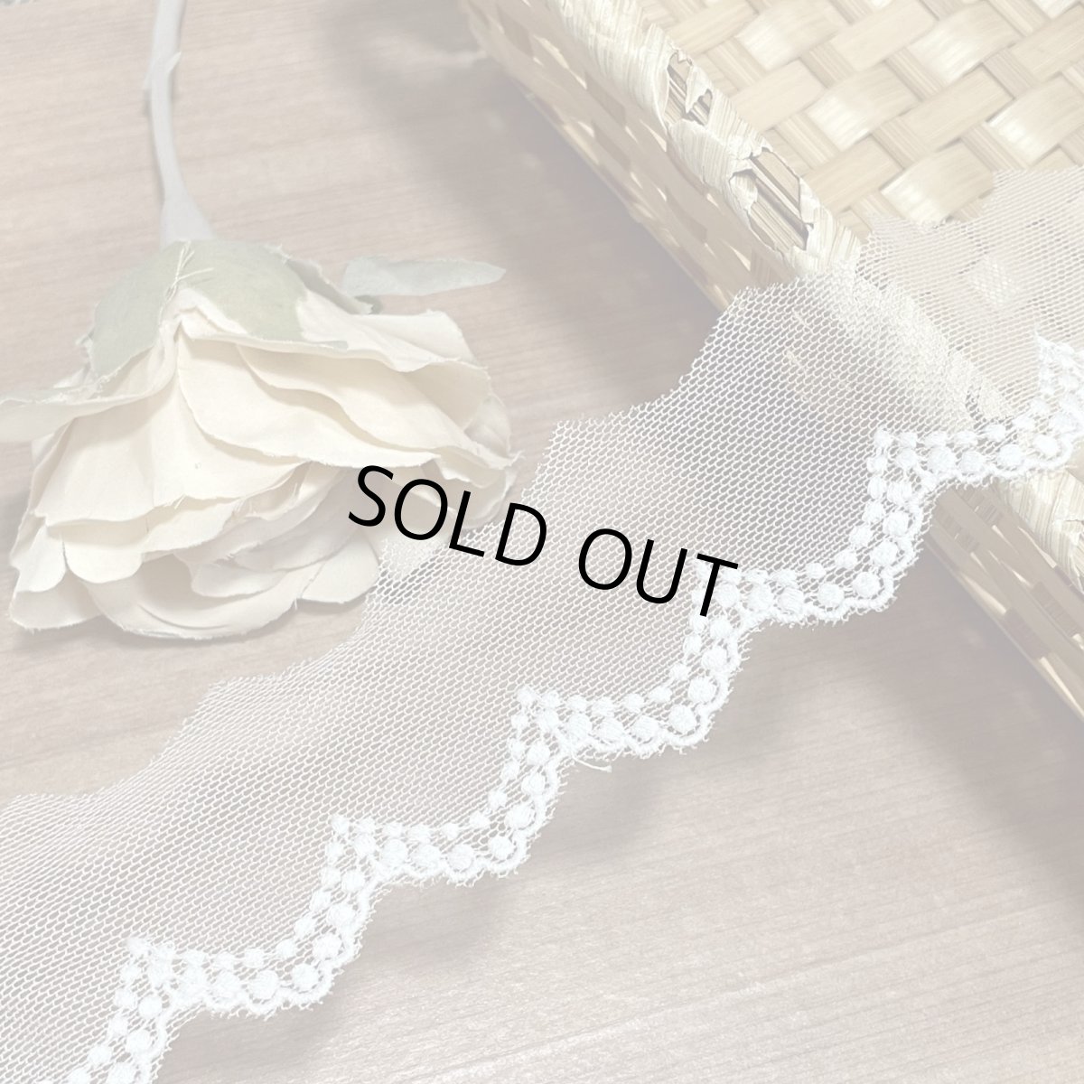 画像1: 【高品質な日本製】チュールレース　オフホワイト　幅4ｃm可愛い2段のドット柄　3ｍ巻 (1)