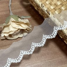 画像1: 【高品質な日本製】チュールレース　オフホワイト　幅4ｃm可愛い2段のドット柄　3ｍ巻 (1)