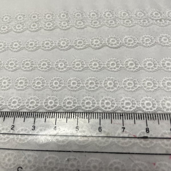 コットン　レース　２枚 レースのお店 ななか ☆反売り6m巻！幅2cm 車輪柄綿レース 白 日本製