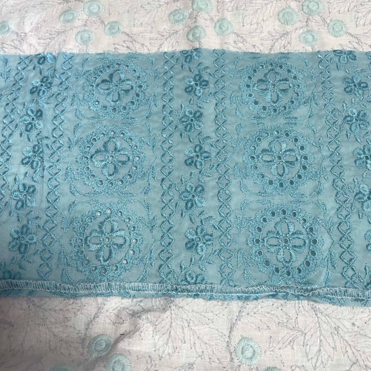 画像6: 【日本製】刺繍レース生地　計165cm　4枚組　きれいな刺繍レース　ターコイズブルー (6)