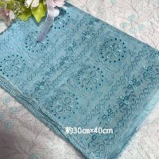画像2: 【日本製】刺繍レース生地　計165cm　4枚組　きれいな刺繍レース　ターコイズブルー (2)