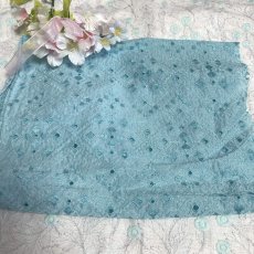 画像8: 【日本製】刺繍レース生地　計165cm　4枚組　きれいな刺繍レース　ターコイズブルー (8)