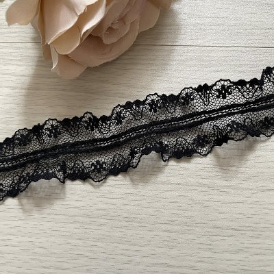 画像3: 【日本製】両山ラッセルフリルレース　ブラック　幅2.7cm小花柄　衣装に