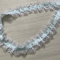 画像6: 日本製ラッセルフリルレース　ミントグリーン　幅2.6ｃｍリボン通し風　3ｍ　 (6)