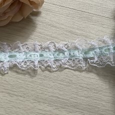 画像2: 日本製ラッセルフリルレース　ミントグリーン　幅2.6ｃｍリボン通し風　3ｍ　 (2)