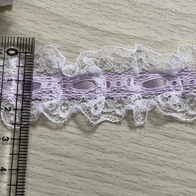 画像1: 日本製ラッセルフリルレース　パープル色　幅2.5ｃｍリボン通し風　3ｍ　