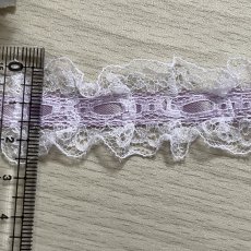 画像3: 日本製ラッセルフリルレース　パープル色　幅2.5ｃｍリボン通し風　3ｍ　 (3)