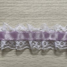 画像6: 日本製ラッセルフリルレース　パープル色　幅2.5ｃｍリボン通し風　3ｍ　 (6)