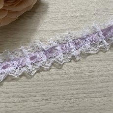 画像5: 日本製ラッセルフリルレース　パープル色　幅2.5ｃｍリボン通し風　3ｍ　 (5)
