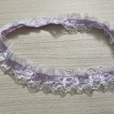 画像7: 日本製ラッセルフリルレース　パープル色　幅2.5ｃｍリボン通し風　3ｍ　 (7)