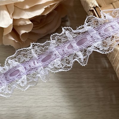 画像3: 日本製ラッセルフリルレース　パープル色　幅2.5ｃｍリボン通し風　3ｍ　