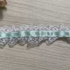 画像5: 日本製ラッセルフリルレース　ミントグリーン　幅2.6ｃｍリボン通し風　3ｍ　 (5)