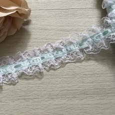 画像7: 日本製ラッセルフリルレース　ミントグリーン　幅2.6ｃｍリボン通し風　3ｍ　 (7)