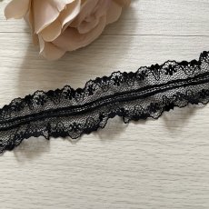 画像4: 【日本製】両山ラッセルフリルレース　ブラック　幅2.7cm小花柄　衣装に (4)