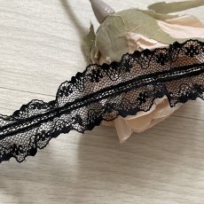 画像1: 【日本製】両山ラッセルフリルレース　ブラック　幅2.7cm小花柄　衣装に (1)