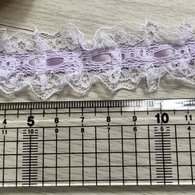 画像2: 日本製ラッセルフリルレース　パープル色　幅2.5ｃｍリボン通し風　3ｍ　