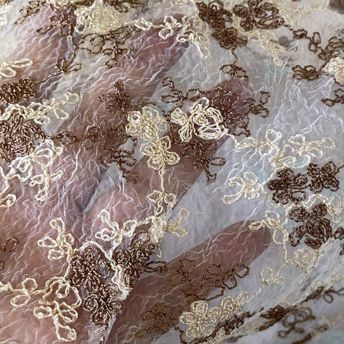 画像4: 【500円】ナチュラルなベージュブラウン系の花柄刺繍レース幅50cm×1.2m (4)