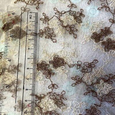 画像1: 【500円】ナチュラルなベージュブラウン系の花柄刺繍レース幅50cm×1.2m