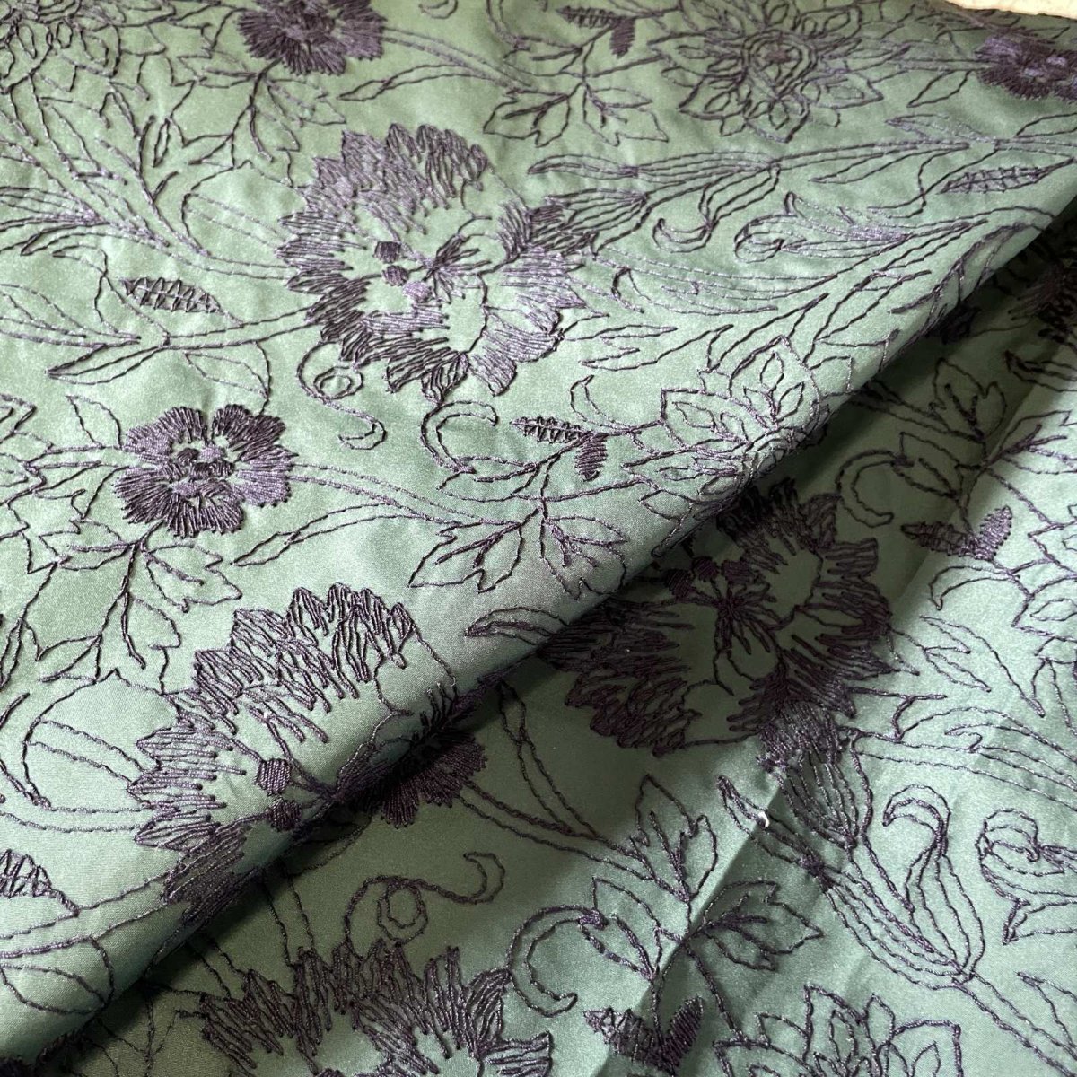画像5: 【日本製】刺繍レース生地　約60cm×約1.2ｍ　緑の刺繍南国風ボタニカル刺繍生地 (5)