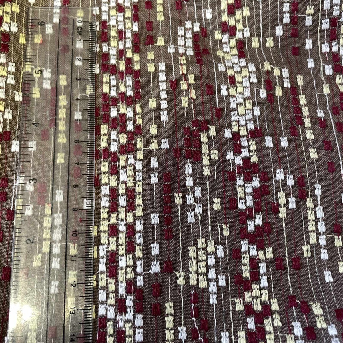 画像2: 【日本製】刺繍レース生地　約35cm×約1.3ｍ　カラフルドット柄ブラウン刺繍生地 (2)