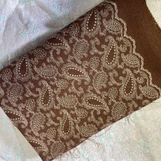 画像1: 【日本製】刺繍レース生地　約70cm×約1.2cm　金糸を使ったペーズリー刺しゅう　ブラウン (1)