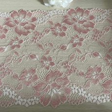 画像3: 【日本製】ラッセルストレッチレース　コーラルピンク　幅17.2cm　薔薇柄　3ｍ巻 (3)