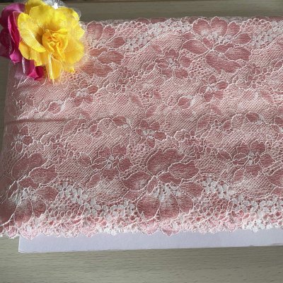 画像3: 【日本製】ラッセルストレッチレース　コーラルピンク　幅17.2cm　薔薇柄　3ｍ巻