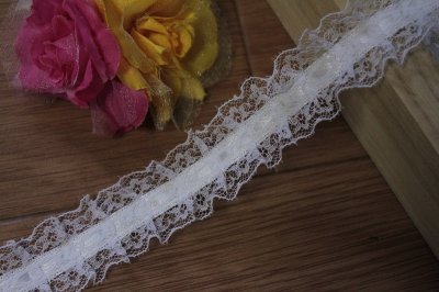 画像3: 日本製両山フリルラッセルレース ホワイト 幅2.6cmリボン通し風フリル加工 3m