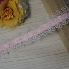 画像2: 日本製両山フリルラッセルレース　薄ピンク　幅2.6ｃｍリボン通し風フリル加工　3ｍ (2)