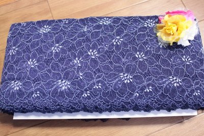 画像3: 【日本製】ラッセルストレッチレース　シックなネイビー　幅16cm　綺麗な花柄　５m