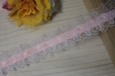 画像5: 日本製両山フリルラッセルレース　薄ピンク　幅2.6ｃｍリボン通し風フリル加工　3ｍ (5)