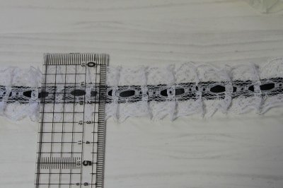 画像2: 日本製両山フリルラッセルレース ブラック 幅2.6cmリボン通し風フリル加工 3m